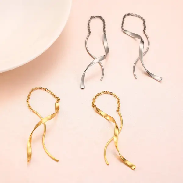 Wholesale PVD Coated Real Gold Plated Lines The Answer 201 Stainless Steel Casual Vacation Simple Style Waterproof Non Tarnish Ear Line