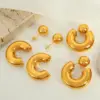 Wholesale Ion Plating (IP) Real Gold Plated 18K Gold C Shape Round 304 Stainless Steel Casual Retro IG Style Waterproof Non Tarnish Ear Studs