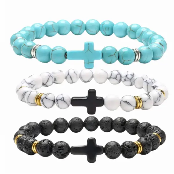 Retro Cross Beaded Natural Stone Bracelets