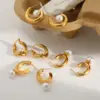 Wholesale 304 Stainless Steel Gold Plated Vacuum Electroplating (In Furnace) Pastoral Geometric Pattern Gold Women's Suitable C-shaped Earrings