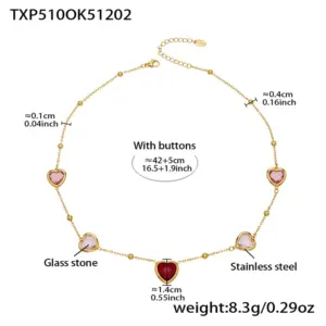 TXP510-Pinhong Glass Stone Gold Necklace 42+5cm