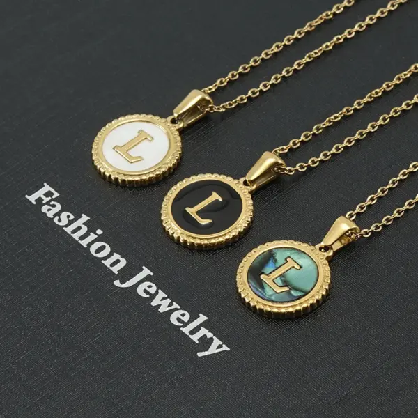 Wholesale Simple Style Letter Stainless Steel Inlay Shell Pendant Necklace