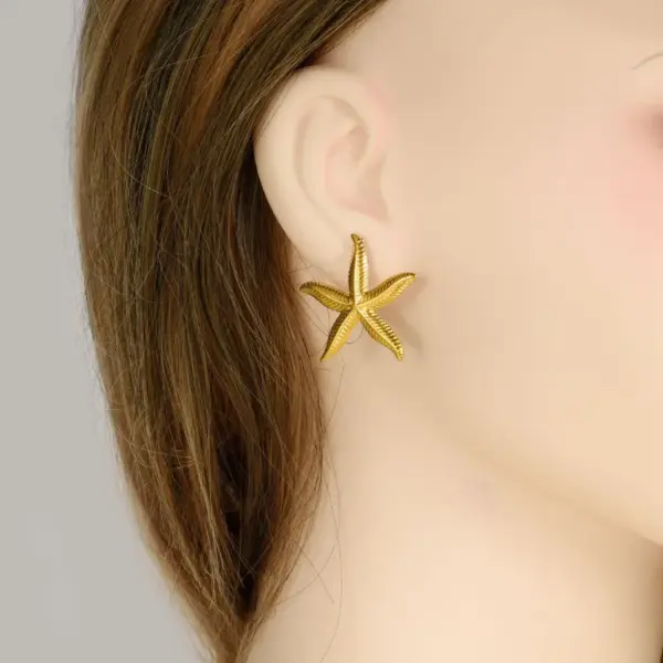 PVD Coated Real Gold Plated Starfish 304 Stainless Steel Marine Style Simple Style Waterproof Non Tarnish Ear Studs