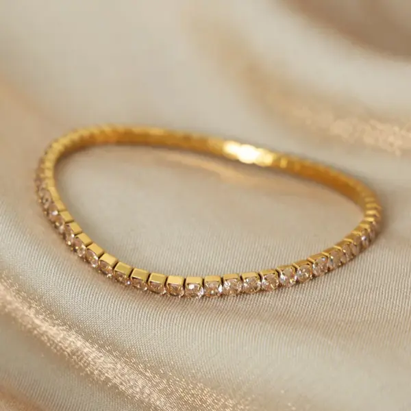 304 Stainless Steel Colorful PVD Coated Zircon 18K Gold Plated Real Gold Plated Simple Style Waterproof Non Tarnish Plating Inlay White Blue Gold Bracelets
