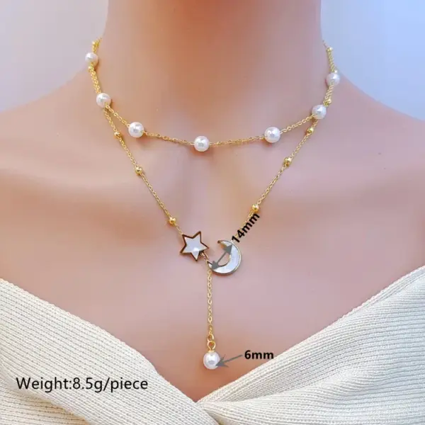 Wholesale 304 Stainless Steel Star Moon PVD Coated Shell 18K Real Gold Plated Casual Simple Style Waterproof Non Tarnish Pearl Inlay Bracelets Earrings Necklace
