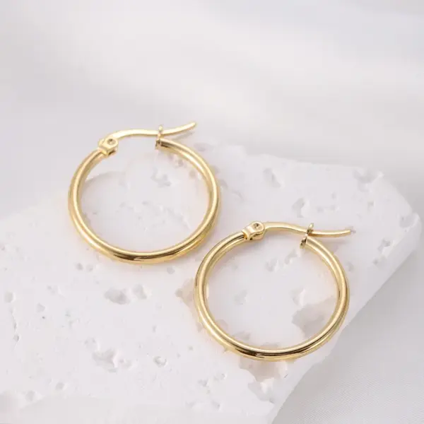 Wholesale Ion Plating (IP) 18K Gold Plated Round Titanium Steel Vintage Style Modern Style Simple Style Waterproof Non Tarnish Hoop Earrings