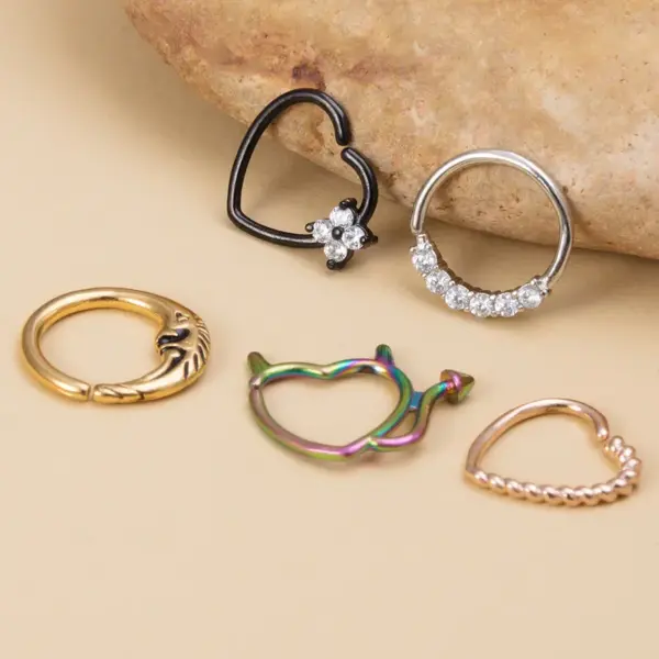 Wholesale Fashion Moon Heart Shape Stainless Steel Inlay Zircon Nose Ring 1 Piece Nose Pin