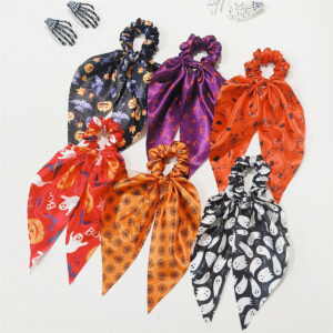Wholesale Halloween Hair Accessories Ghost Bat Streamer Scrunchie Pumpkin Hair Tie Party Costume Fabric Headband Hair Tie