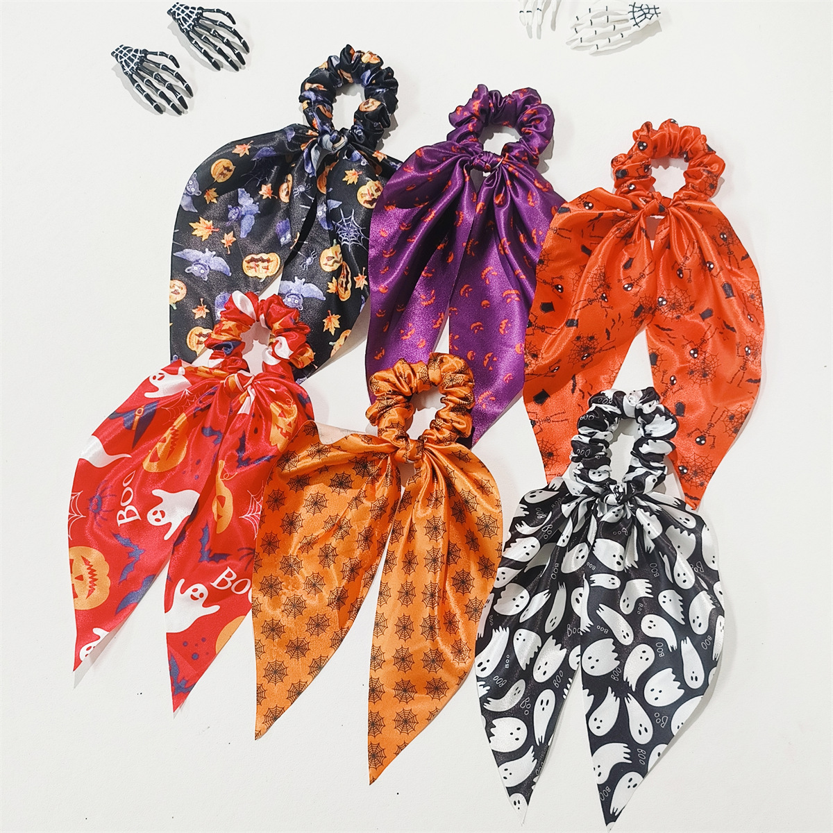 Wholesale Hair Aessories Ghost Bat Streamer Scrunchie Pumpkin Hair Tie Party Costume Fabric Headband Hair Tie