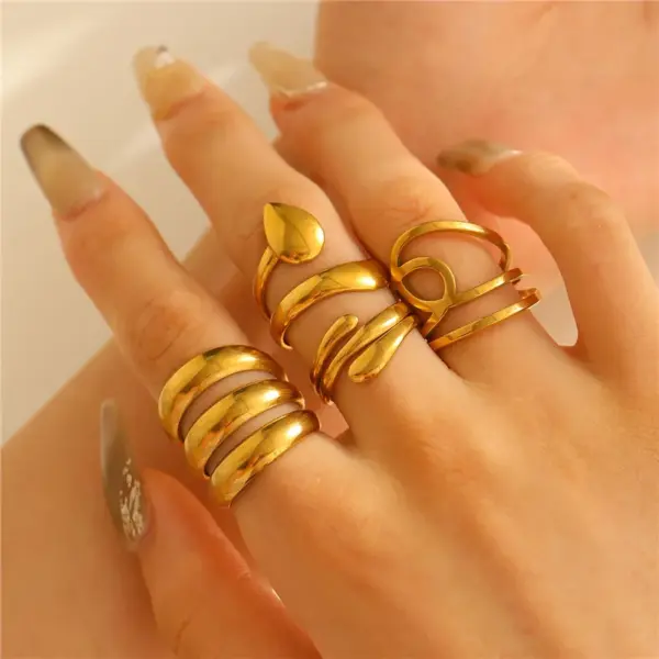 304 Stainless Steel Geometric Rack Plated Long-Lasting Plated Ion Plating (IP) 18K Gold Plated IG Style Waterproof Non Tarnish Surgical Steel Enamel Open Rings