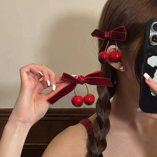Wholesale Cherry Bow Hair Clip Hair Accessories