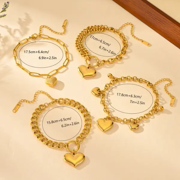 304 Stainless Steel Heart Shape PVD Coated 18K Real Gold Plated Elegant Romantic Waterproof Non Tarnish Plating Gold Bracelets
