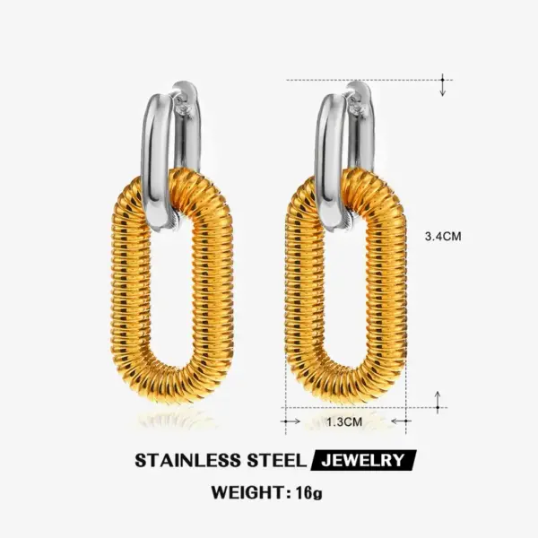 Wholesale 304 Stainless Steel Oval PVD Coated 18K Gold Plated Simple Style Waterproof Non Tarnish Gold Steel Color Drop Earrings