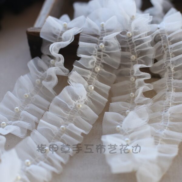 Wholesale Layer Mesh Lace Pleated Bead Lace Bead Lolita Hair Belt Decorative Yarn Edge