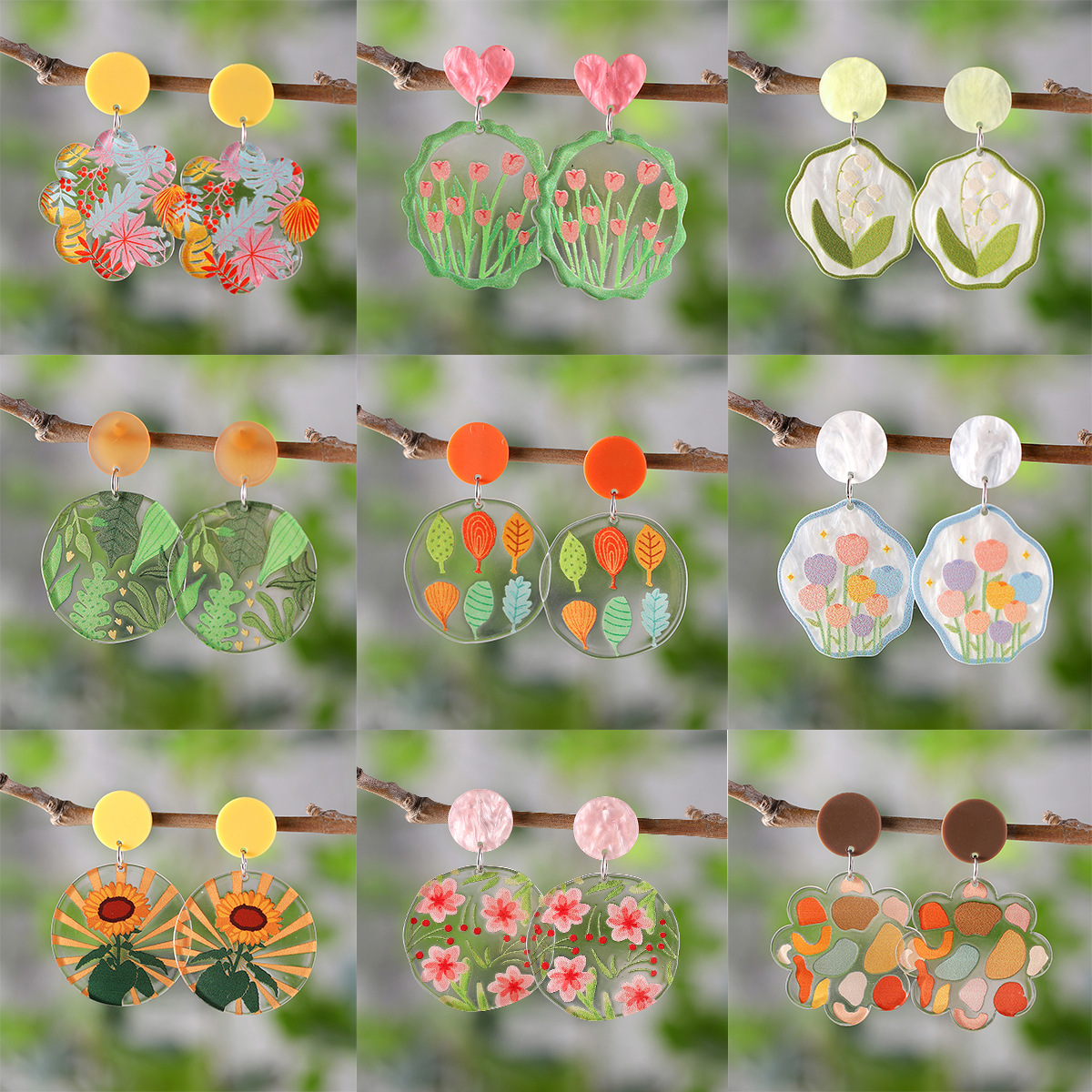 Wholesale Spring and summer flower leaf pendant earrings acrylic earrings