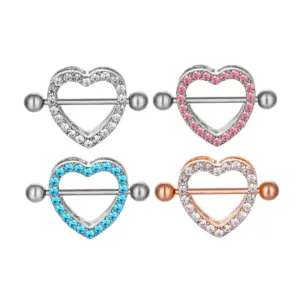 Sexy Heart Stainless Steel Inlay Rhinestones Nipple Ring