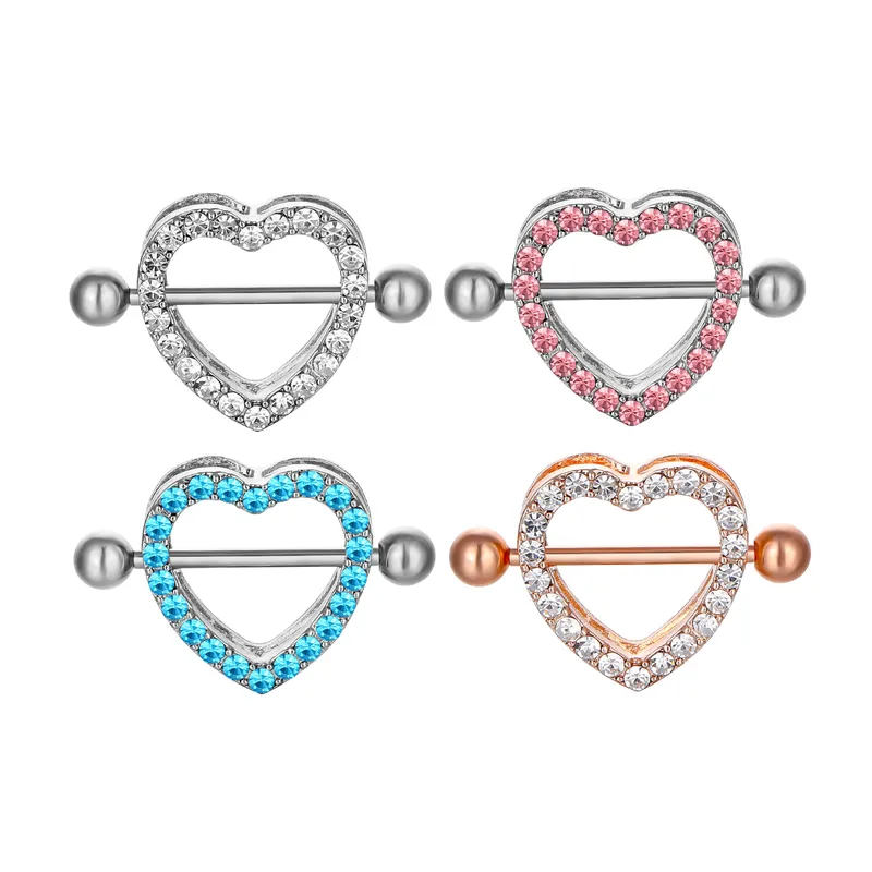 Wholesale Sexy Heart Stainless Steel Inlay Rhinestones Nipple Ring
