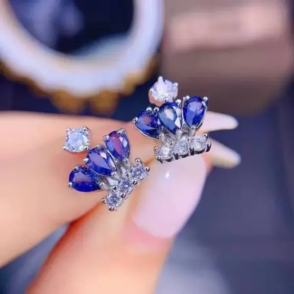 Wholesale Vintage Inlaid Semi-precious Stone Blue Crown Copper Earrings Wholesale