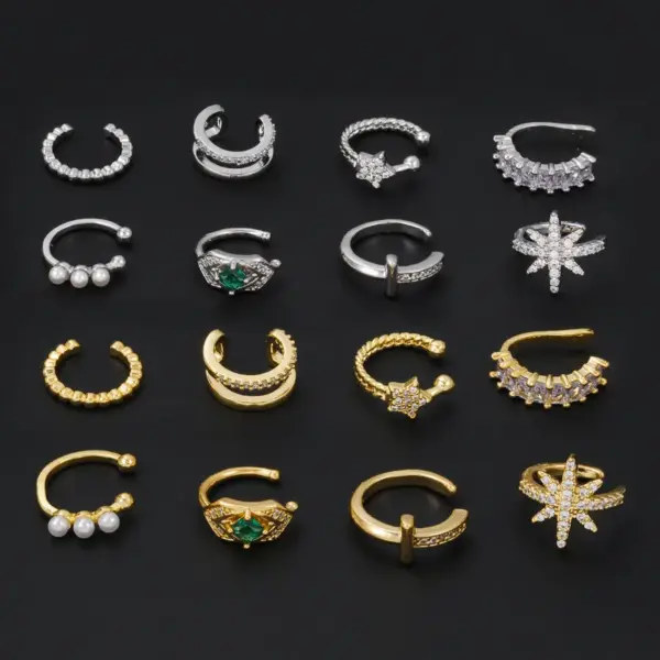 Wholesale 1 Piece Vintage Style C Shape Geometric Star Plating Inlay Copper Zircon Ear Cuffs