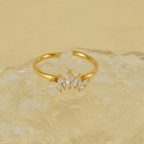 PVD Coated 18K Gold Plated Crown Stainless Steel Elegant Simple Style Waterproof Non Tarnish Open Rings