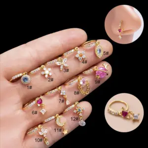 Ig Style Heart Shape Eye Butterfly Copper Plating Inlay Zircon Nose Ring Nose Pin