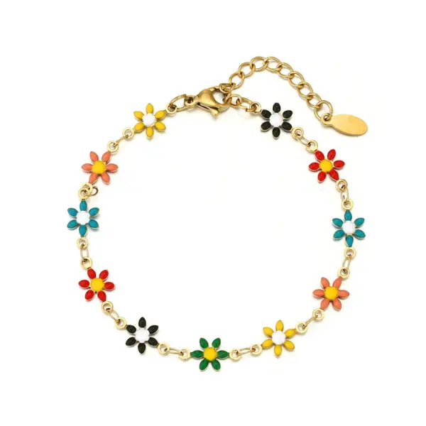 Wholesale Water Plating 18K Gold Plated Flower Stainless Steel Basic 304 Stainless Steel Bracelets