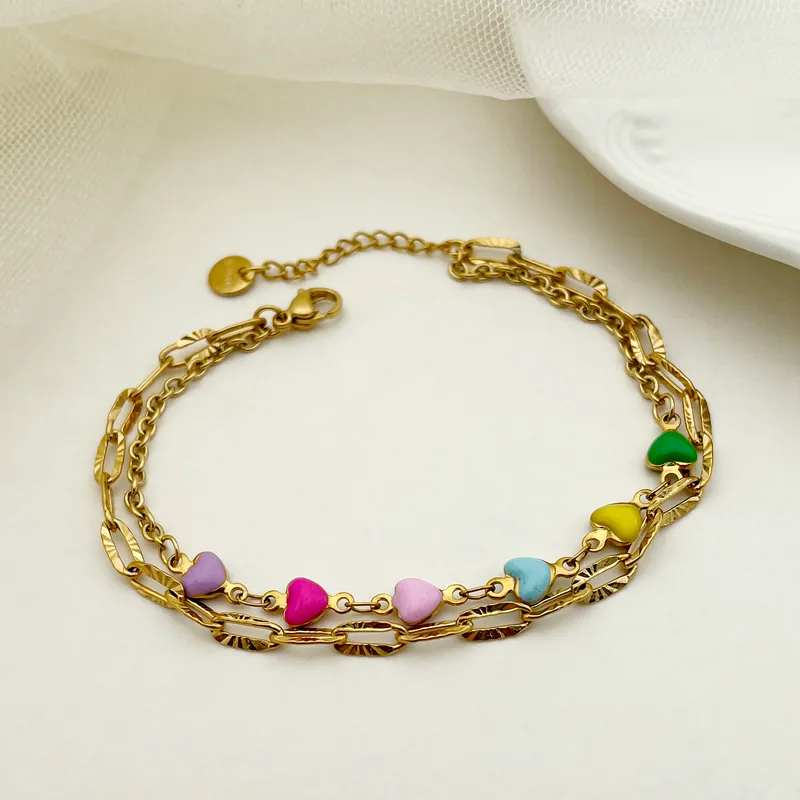 Wholesale PVD Coated Real Gold Plated 18K Gold Heart Shape 304 Stainless Steel Modern Style Waterproof Non Tarnish 304 Stainless Steel Bracelets