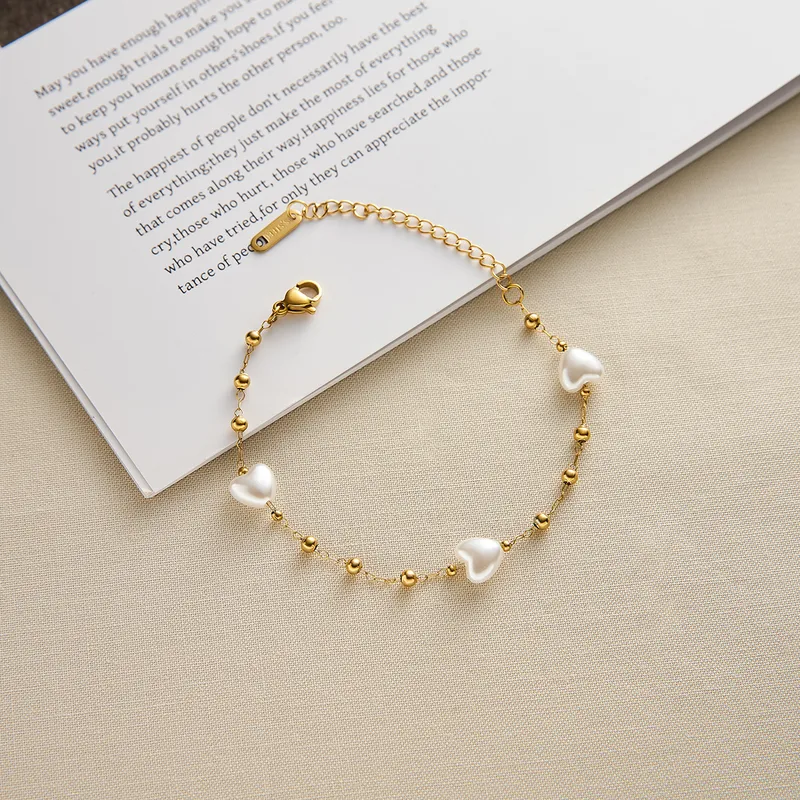 Wholesale Wen Jian New Pearl Love Bracelet Stainless Steel 18k Heart-shaped Beads Do Not Fade Light Luxury Net Red Live Wholesale