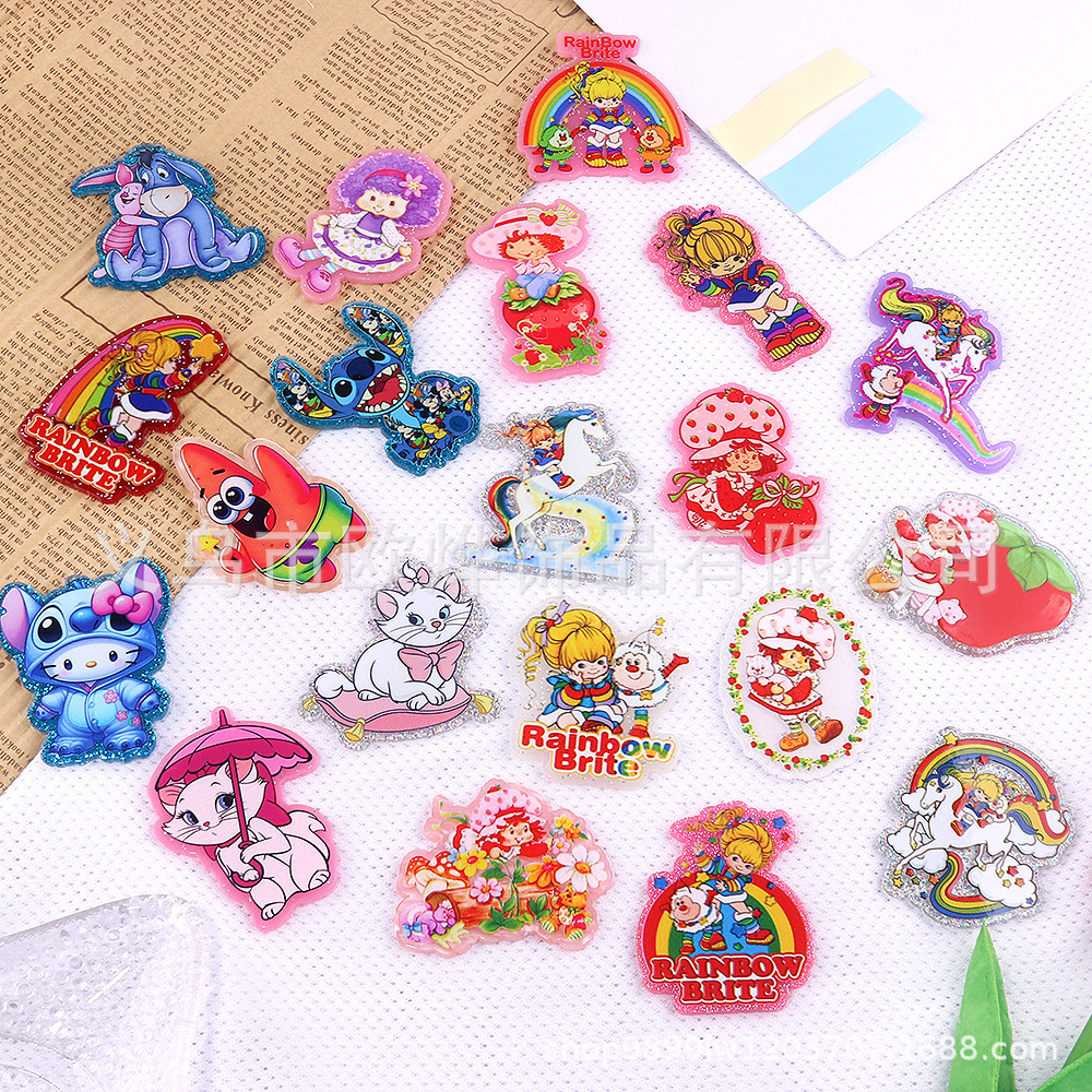 Wholesale New loose wder cross-border cartoon rainbow girl cute jewelry acrylic pin cute DIY patch aessories