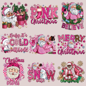 Wholesale Pink cartoon Santa Claus heat transfer pattern