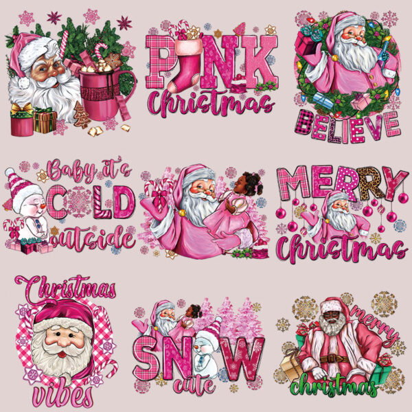 Wholesale Pink cartoon Santa Claus heat transfer pattern