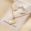 Fashion Style 304 Stainless Steel Water Plated Imitation Gold Double Heart Electroplated Jewelry Set For Women Cable Chain