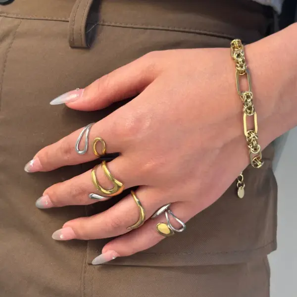 Wholesale Jewelry Sexy Rock Simple Style Irregular Geometric 304 Stainless Steel 18K Gold Plated Plating Open Rings