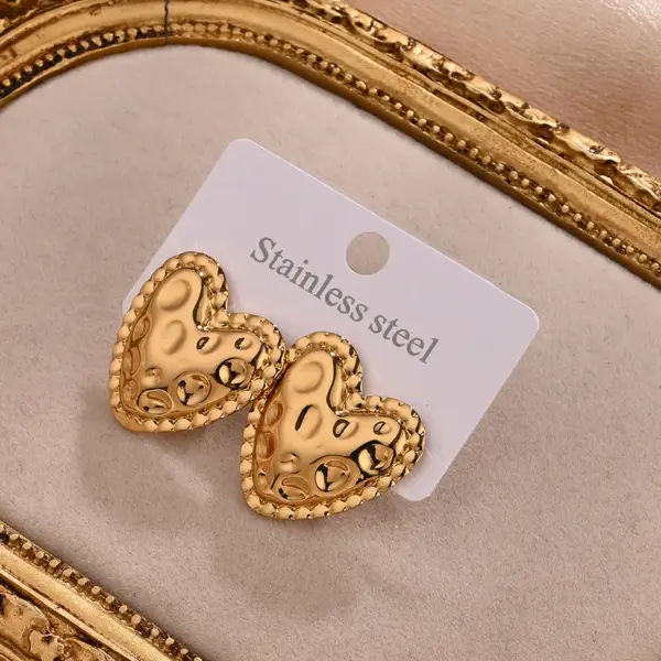 Wholesale Electroplating Golden Plated Heart Shape Bow Knot 304 Stainless Steel IG Style Casual Vacation Polishing Plating Ear Studs