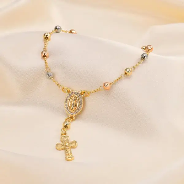 Wholesale Brass 18K Gold Plated Elegant Lady Sweet Inlay Portrait Cross Zircon Bracelets