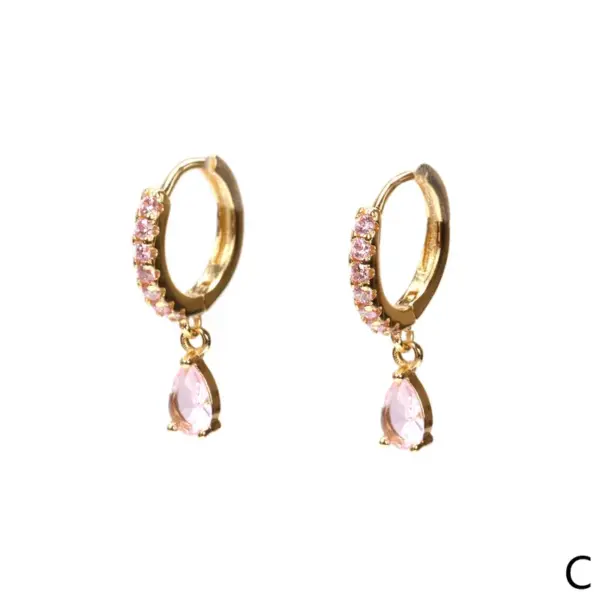 Wholesale Fashion Water Droplets Inlaid Zircon Copper Artificial Gemstones Copper Earrings