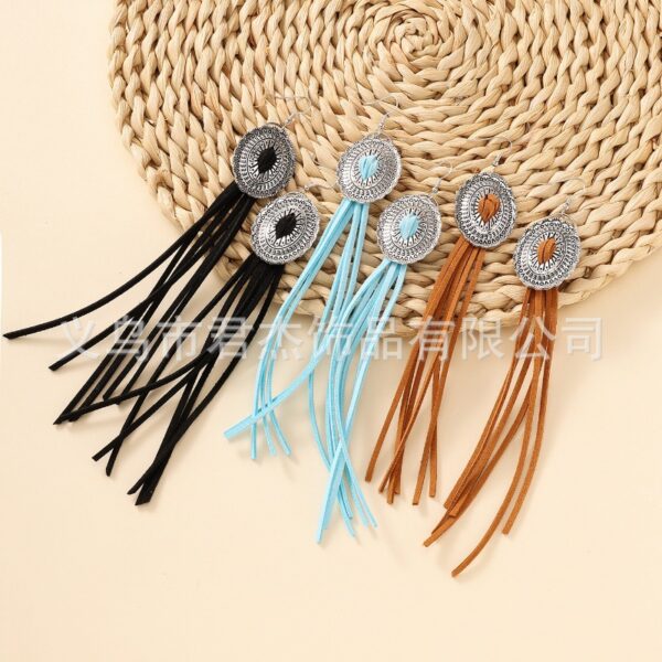 Wholesale Vintage Long Leather Tassel Bohemian Earrings
