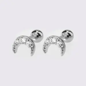 White Steel Zircon Moon Studs Pieces