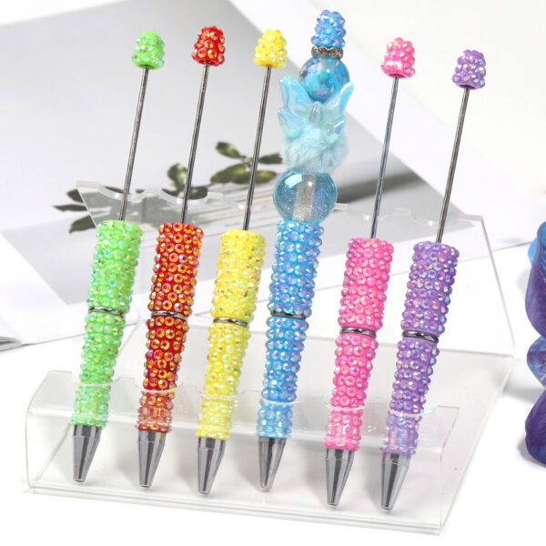 oly-41d950fc01a840a11168e54e509a85d9 Wholesale Cross-border new full diamond diy beaded pen colorful resin drill bead pen multi-color plastic ballpoint pen in stock