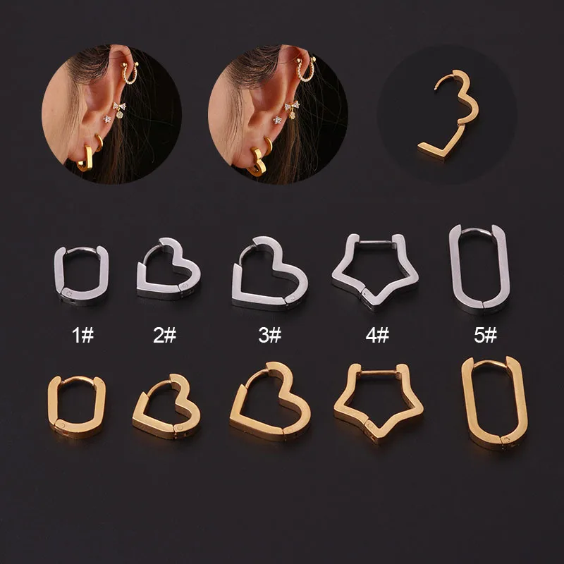 Wholesale 316L Stainless Steel Ear Cartilage Rings & Studs Geometric Waterproof Non Tarnish Surgical Steel