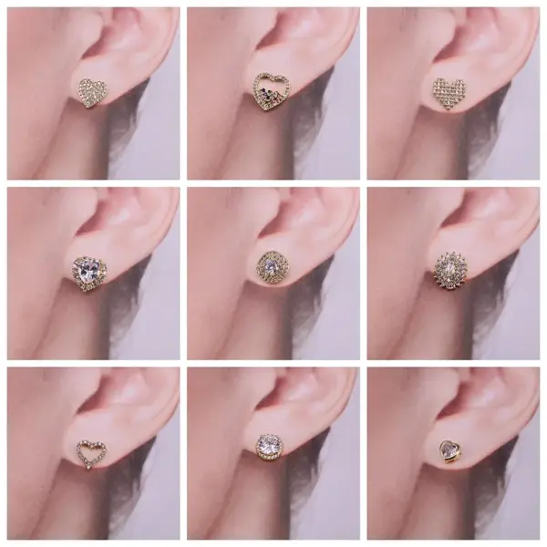 Wholesale Korean Copper Micro-set Zircon Peach Heart Pineapple Geometric Sweet Earrings