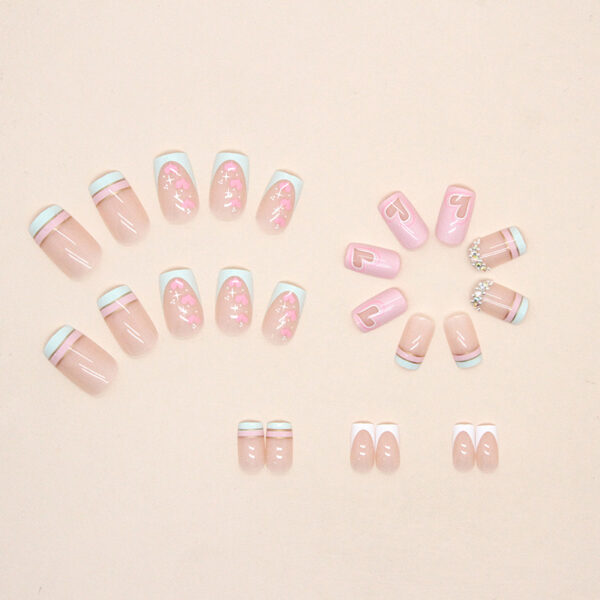 Wholesale Diamond European-style sweet sober light blue wearing armor sweet girl ins style European and American nail art piece 24 pieces