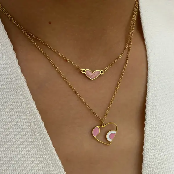 Wholesale 304 Stainless Steel Heart Shape PVD Coated Real Gold Plated Simple Style Waterproof Non Tarnish Irregular Surgical Steel Cable Chain Gold Pendant Necklace