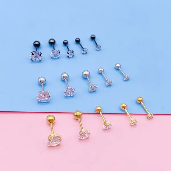 Wholesale Simple Style Round Stainless Steel Inlay Zircon Ear Studs 1 Piece