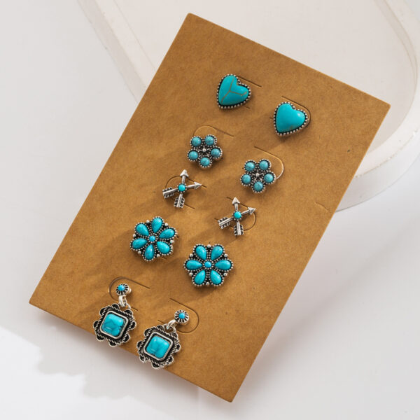 oly-41ef12d23f24dabbe85c1f7ef8d240af Wholesale European and American Simple Retro Turquoise Earrings Set Western Ethnic Style Flower Heart Geometric Earrings 5 Pairs