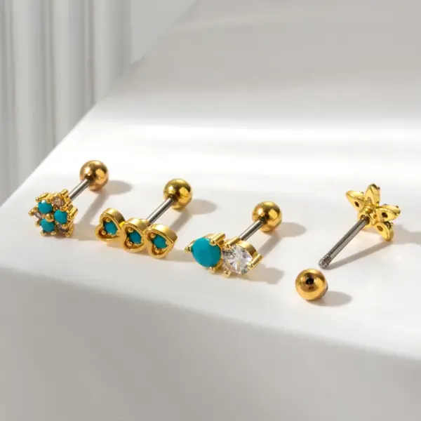 1 Piece 316L Stainless Steel Copper Zircon Ear Cartilage Rings & Studs Heart Shape Flower Waterproof Non Tarnish Surgical Steel Women's