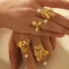 PVD Coated Real Gold Plated 18K Gold Leaf Flower Butterfly 304 Stainless Steel Vintage Style French Style Waterproof Non Tarnish Open Rings