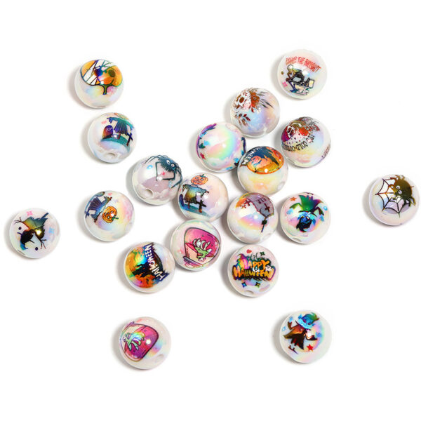 Wholesale 16mm Halloween Double-Sided 3D Printed Round Cartoon Acrylic Beads DIY Mobile Phone Chain Beaded Pen Beads