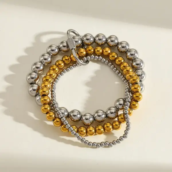 Wholesale Stainless Steel 18K Gold Plated Multi-Layer Beaded Elastic Rope Bracelet Casual Everyday Date Selfie Festival Geometric Pattern