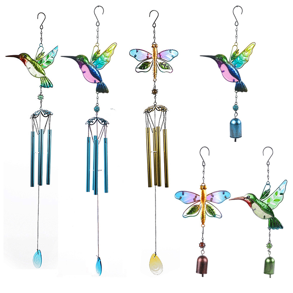 Wholesale Zeyang Wind Bell Hummingbird Metal Glass Painted Crafts Hanging Bell Aluminum Tube Home Courtyard Pendant Amazon
